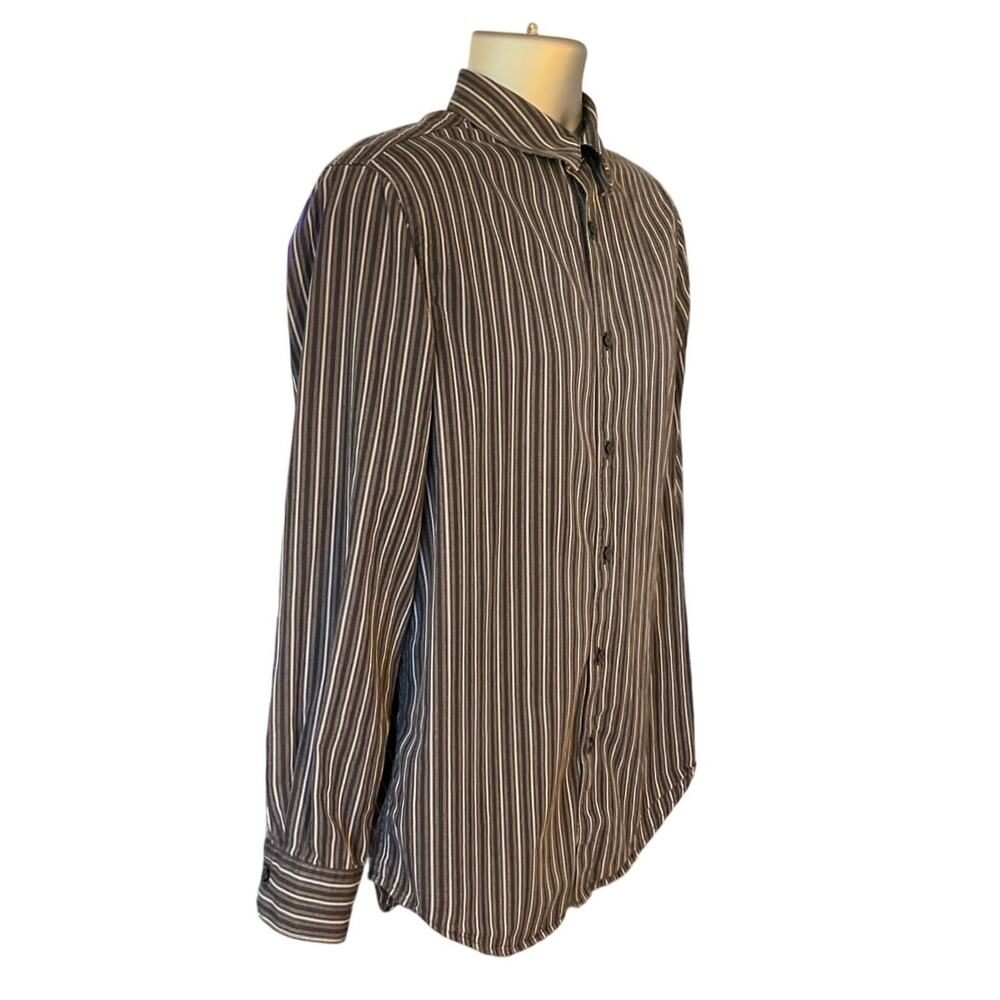 Structure Black Striped Button Down Cotton Classi… - image 2